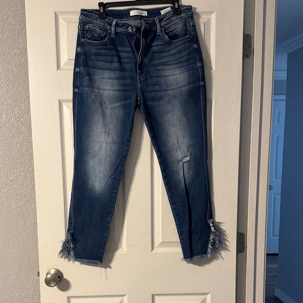 KanCan Dark Blue Ankle Jeans with Frayed Hem